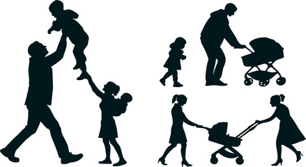 Family Silhouette Vector Pack – Parents and Kids in Everyday Moments