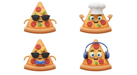 Cartoon pizza slices set