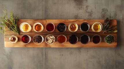 Aromatic culinary ingredients tasting board display