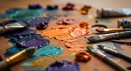 Fototapeta premium Palette of Creativity: Vibrant Colors and Artistic Tools