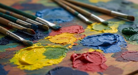 Obraz premium Artist's Palette: Vibrant Colors and Brushes
