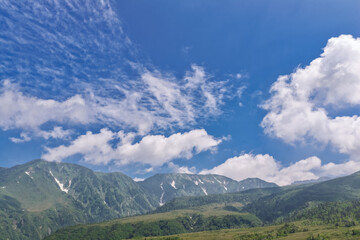 弥陀ヶ原から望む大日岳、奥大日岳（ドローンによる空撮）