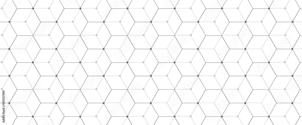 Poster vector digital hexagonal background geometric abstraction with lines and dots.