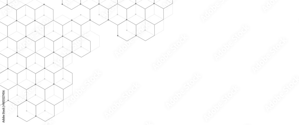 Poster vector digital hexagonal background geometric abstraction with lines and dots.