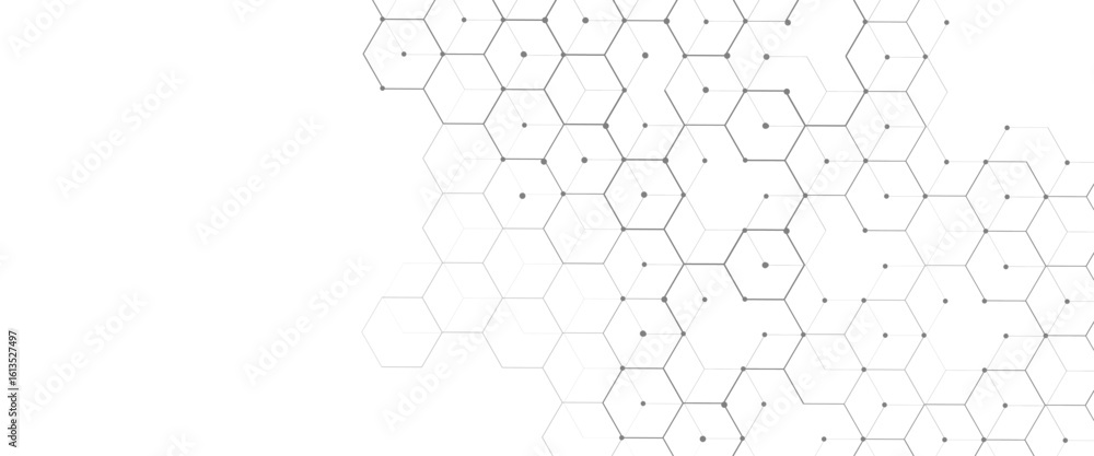Poster vector digital hexagonal background geometric abstraction with lines and dots.