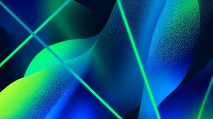 Abstract flowing shapes in fluid blue gradient blended with vibrant green lines create a sense of dynamic movement and visual depth