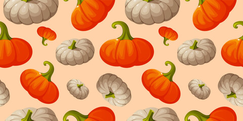 Cozy Pattern with Colorful Pumpkins. Design Seamless Autumn-Themed Background Reflecting Seasonal Harvest Pumpkin.