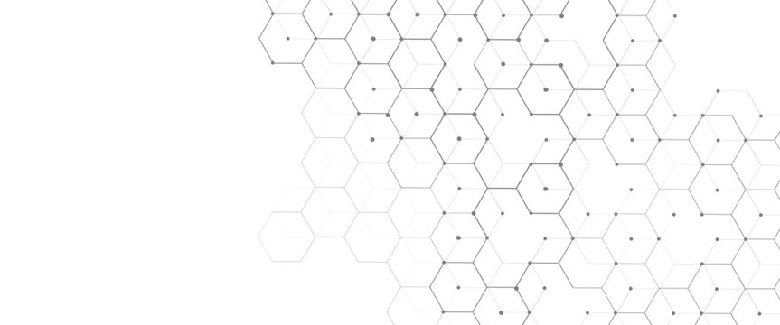 Vector digital hexagonal background geometric abstraction with lines and dots.