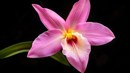 Delicate pink orchid flower blooming dark background