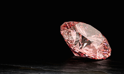Large pink diamond gemstone 3d dark background