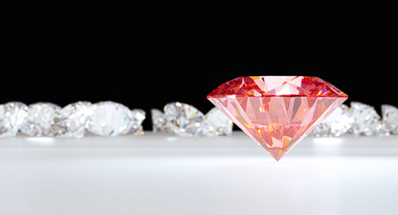 red diamond surrounded by white gemstones 3d