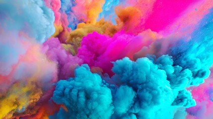 Swirling cloud of colorful powder mid-air, capturing dynamic motion in a festive celebration scene.