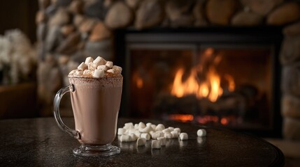 Hot chocolate by fireplace