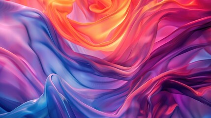 Obraz premium Abstract swirling vibrant blue, orange, and purple fabric, luminous and flowing with smooth textures and dynamic curves