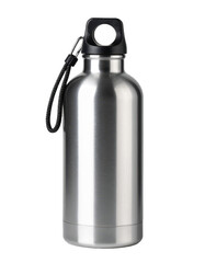 Stainless steel reusable water bottle on white PNG