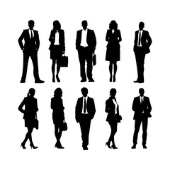 Set of Business People Black Silhouettes clipart on white background