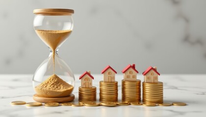 Time management and investment growth workspace business concept minimalist setup close-up view