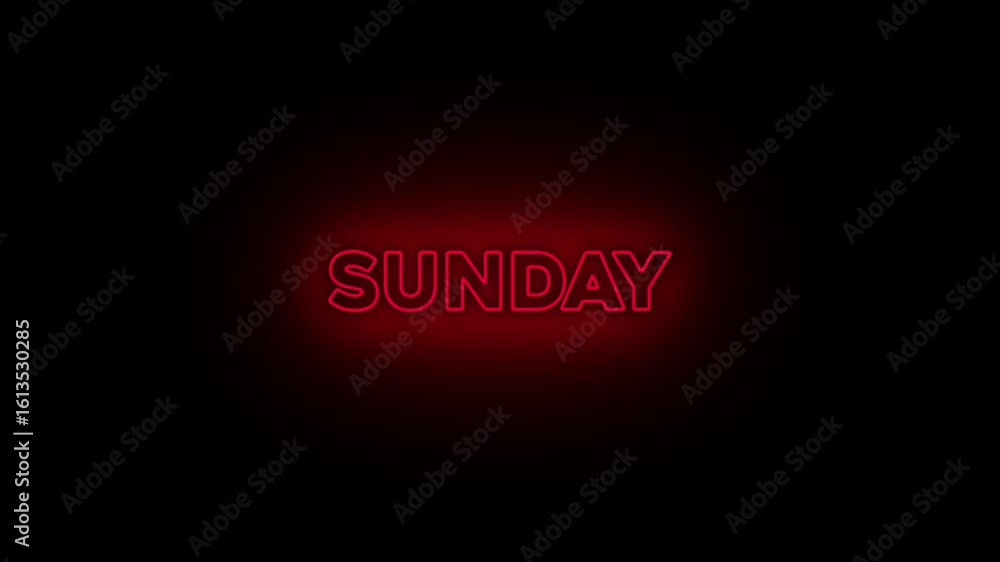 Poster neon lines sunday text animation. 7 days a week name sunday motion graphics. luxury text 4k video fo