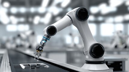 Industrial robot arm working on assembly line