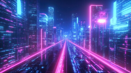 Neon city street night view