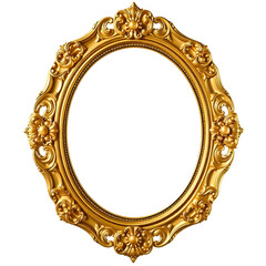 Oval baroque golden frame isolated on transparent background
