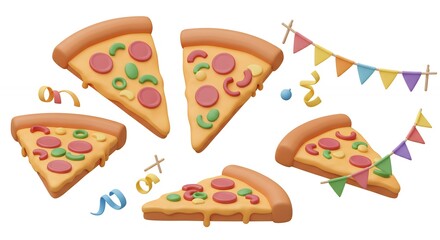 Pizza slices illustration with streamers
