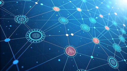 Abstract Network Connection on Blue Background, Representing Global Communication and Data Transfer through a Modern Technology System.