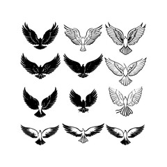 Fototapeta premium Wings Silhouettes Vector Illustration Set