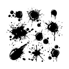 Fototapeta premium Ink Drops and Splashes Abstract Clipart White Background