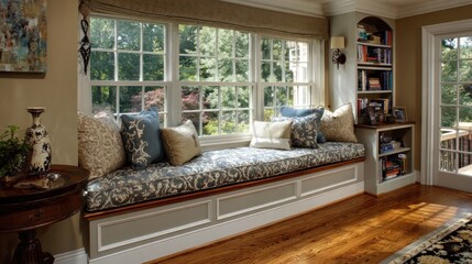 Luxurious window seat in a home