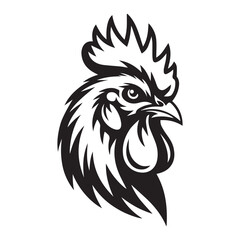 Majestic Rooster Head Illustrations Vintage Style Black and White Cock Designs for Branding and Graphic Projects - Bold Chicken Logo Icon