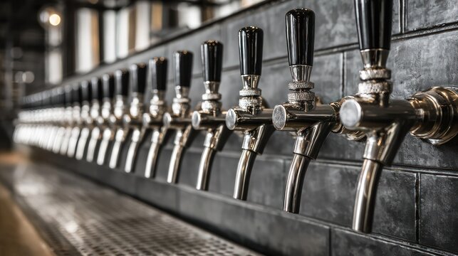 Many beer taps on a wall