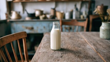 Milk bottle on rustic table (1)