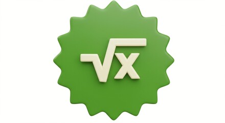 A green badge with an off-white square root of x symbol in the center against a white background. It suggests mathematical concepts.