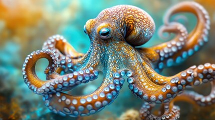 Vibrant octopus in coral reef