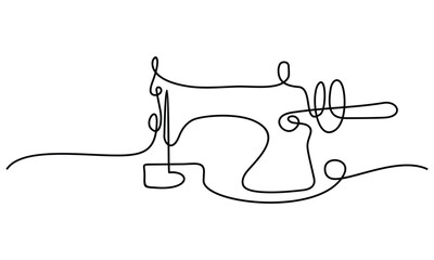 Sewing machine in continuous line art drawing style. Minimalist black linear sketch Vector Template Illustration