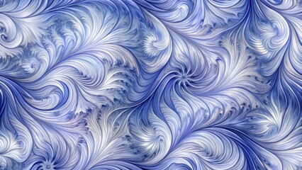 Serene Swirls of Blue and White Abstract Design Featuring Intricate Feather-Like Patterns and Organic Flowing Lines