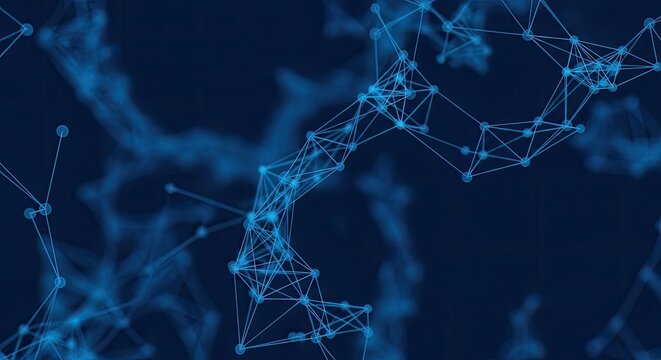 Dynamic network connections and data flow visualization against a dark blue background, modern digital technology - Powered by Adobe