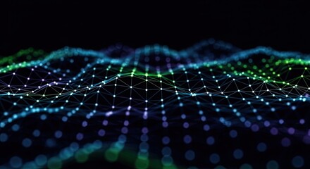 Dynamic network of connected dots with vibrant colors representing data, technology, and innovation in a modern digital world