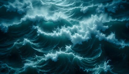 Digital artwork depicting swirling ocean waves with cresting white foam