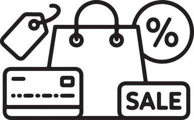 Shopping Bag Credit Card Clothing Hanger and Sale Tag Icon Illustration
