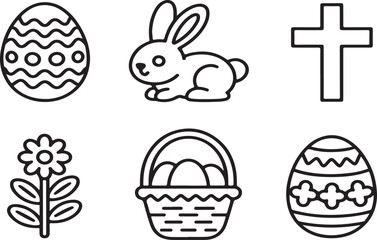 Simple Black and White Easter Pattern with Eggs Bunny and Basket