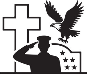 Memorial Day Silhouette with Soldier Eagle Cross and Stars Symbolizing Remembrance