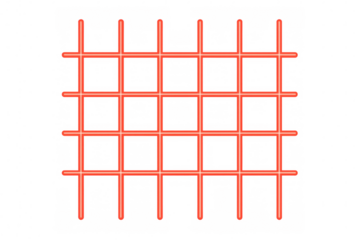 Red laser beams forming a square grid pattern, ideal for security or technological concepts, on a transparent background