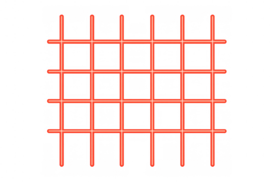 Red laser beams forming a square grid pattern, ideal for security or technological concepts, on a transparent background