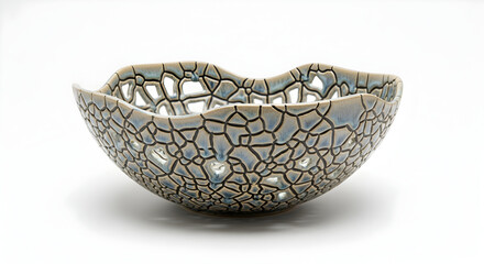Obraz premium Unique Ceramic Bowl with Crackle Texture and Perforated Design