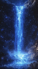 Surreal reverse waterfall of stars flowing into the sky
