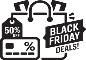 Black Friday Deals Shopping Bag Price Tag and Credit Card Icon Illustration