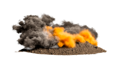 Explosion with smoke and fire against a transparent background