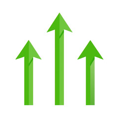 Three green upward arrows isolated on transparent background